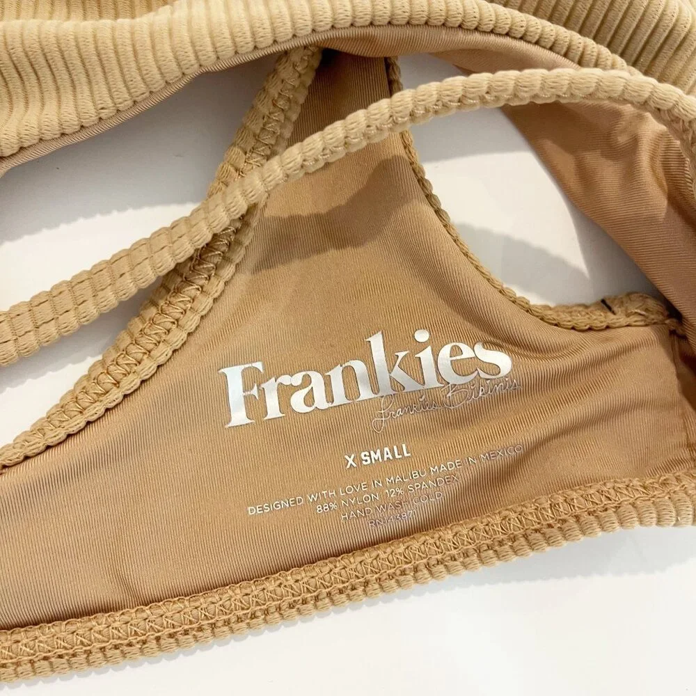 Frankies Bikinis Cole Top Tan Ribbed Cut Out‎ Scoop Back - Size XS